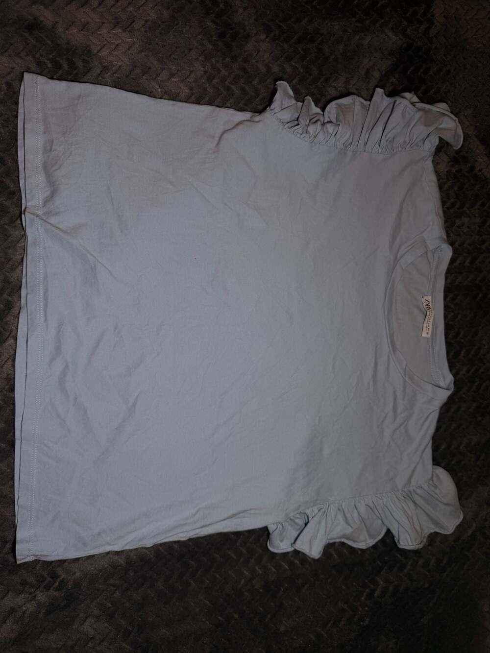 Zara Light Blue Ruffle Sleeve T-Shirt Size S